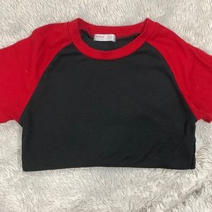 ROMWE cropped, tight fit, t-shirt size 4, or small.